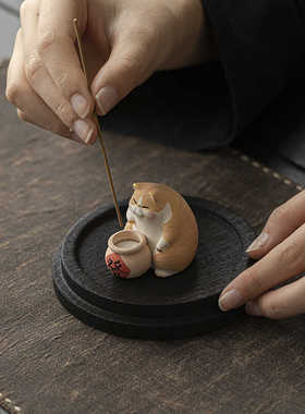 香薰炉摆件陶瓷手绘招财猫线香插