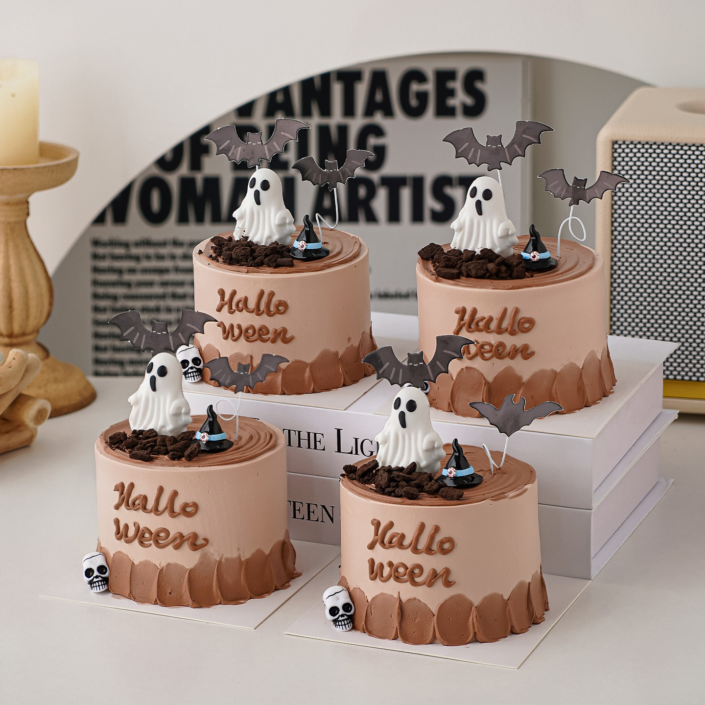 2025网红万圣节蛋糕装饰白色幽灵蝙蝠摆件骷髅头节日派对甜品插件 - 图0