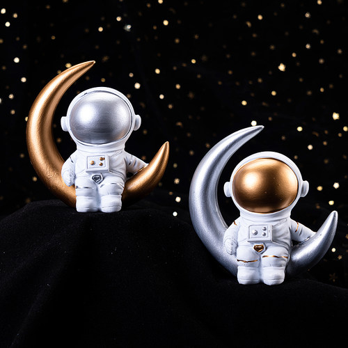 太空宇航员生日蛋糕摆件儿童银河系宇宙装饰黑白星球飞船周岁插件 - 图3
