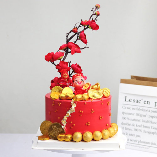 中国风祝寿红梅花蛋糕装饰插件网红喜庆过大寿寿公寿婆生日配件 - 图2