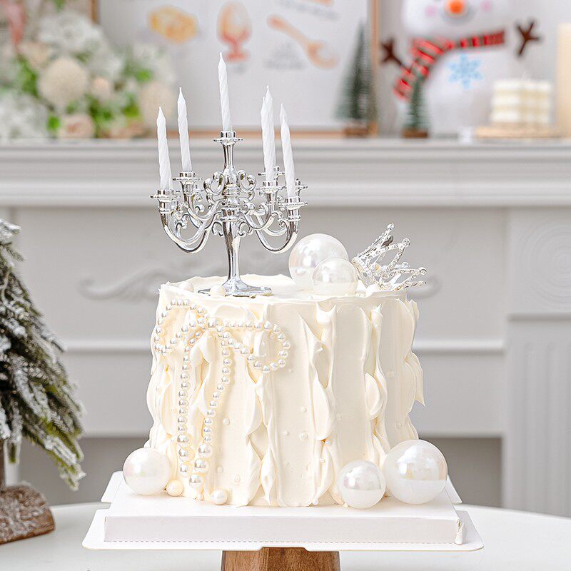 情人节唯美女神生日蛋糕装饰珍珠蝴蝶结摆件情侣告白珍珠爱心插件