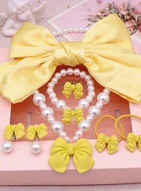儿童项链套装大蝴蝶结发夹顶夹发卡日系少女学生发饰品头饰
