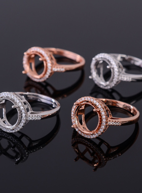 925银镀白金刻面裸石戒指空托