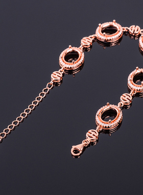 18k纯银椭圆形镶嵌戒面白金手链