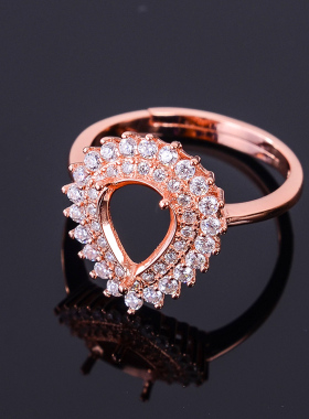 水滴形裸石镀18k白金戒指空托