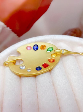 925银镀白金黄金镶嵌空托调色盘项坠不规则定制宝石碧玺托帕裸DIY