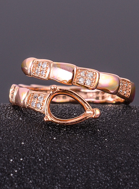 水滴形裸石镀18k白金戒指空托