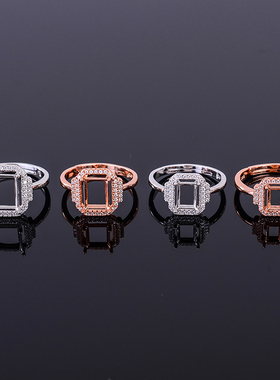 长方形四爪镶嵌镀18k戒指空托