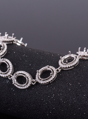 18k纯银椭圆形镶嵌戒面白金手链