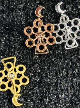 925银镀白金黄金镶嵌空托项坠吊