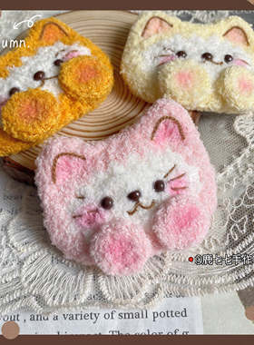 日系毛绒卡通小动物发夹猫猫边夹可爱刘海夹顶夹后脑勺卡子女头饰