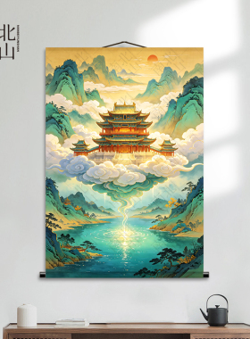 仙境天宫东北仙家堂单背景山水画