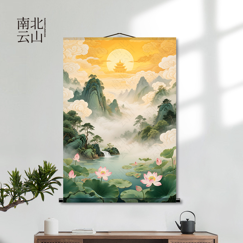 仙境东北仙家堂单背景山水画招财壁画天宫堂口风景图供奉卷轴挂画 - 图0