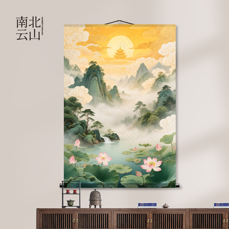 仙境东北仙家堂单背景山水画招财壁画天宫堂口风景图供奉卷轴挂画 - 图1