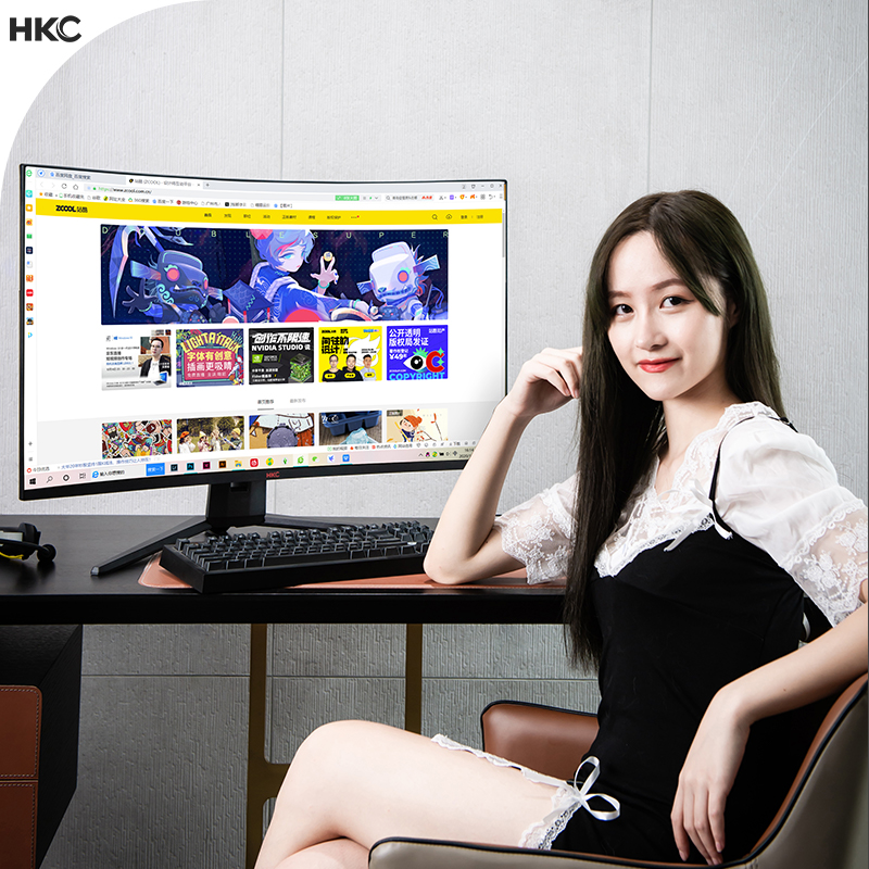 HKC显示器32英寸2K144hz电竞游戏34曲面电脑屏幕旋转升降4K带鱼屏多图2
