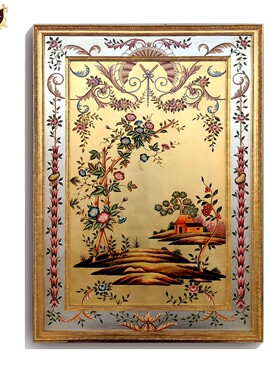 欧式风手绘花卉金箔竖版装饰画