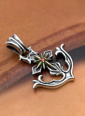 小众船锚纯银十字架吊坠欧美复古