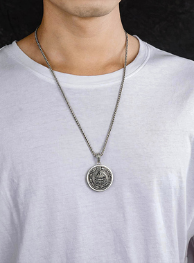 黄财神狼头貔貅转动纯银吊坠男女