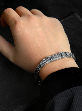 霸气国风唐玄甲雄狮男士纯银手链