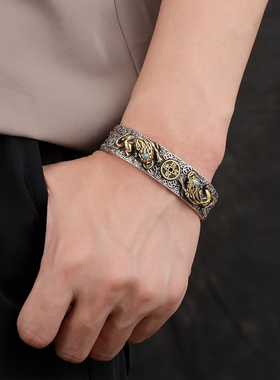 金钱高级感霸气貔貅纯银手镯男士