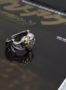 爱心骷髅纯银开口戒指暗黑欧美风