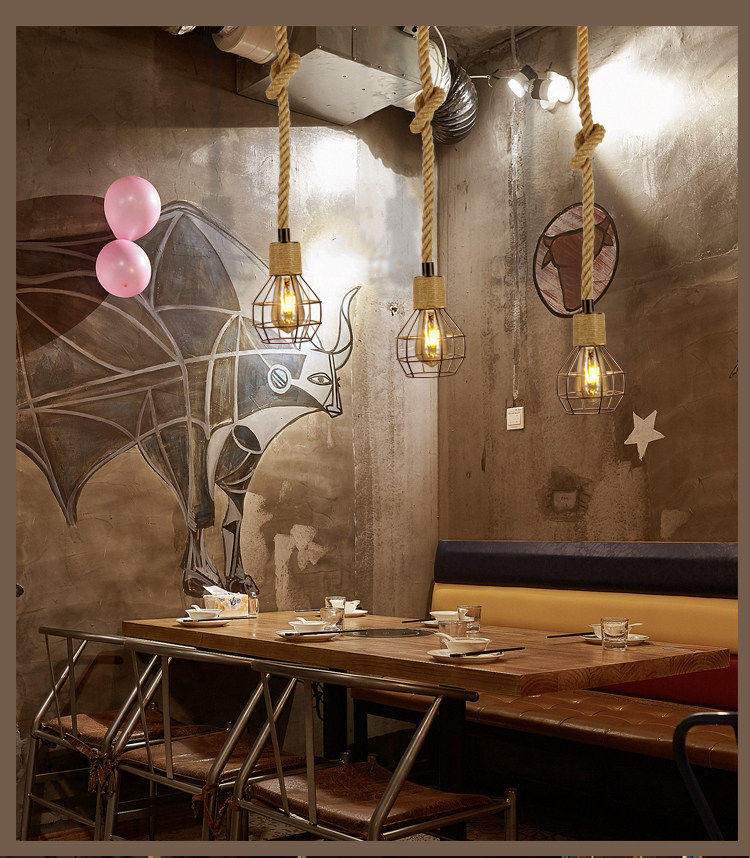 麻绳灯头线灯具简约loft工业风酒吧茶馆餐厅客厅美式复古怀旧吊灯,淘宝优惠券,粉丝福利购,淘宝优惠卷