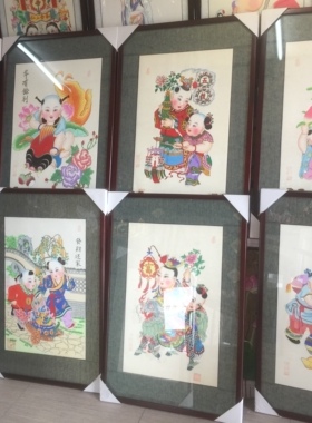 连年有余竖实木画框线稿杨柳青木版年画娃娃非遗宣纸手绘装饰挂画