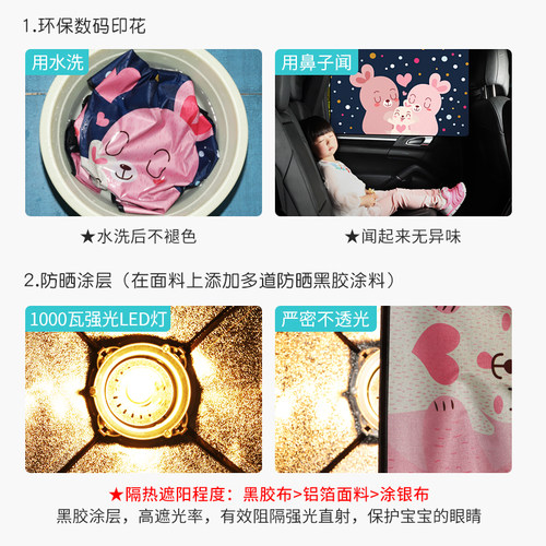 汽车遮阳帘车窗隐私防晒隔热遮阳挡板磁吸式车内车载侧窗儿童卡通 - 图3