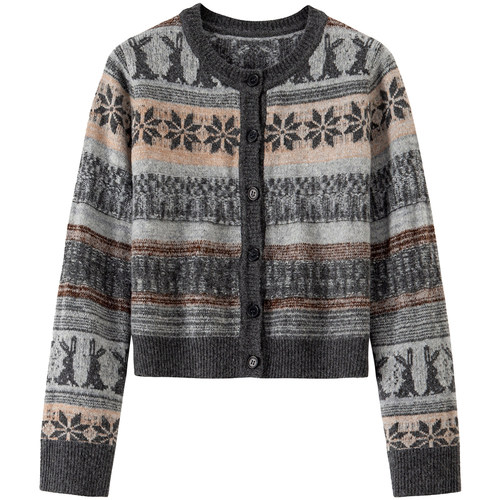 【绵羊毛】BANANA BABY2025年冬季新款费尔岛针织开衫女软糯毛衣 - 图3