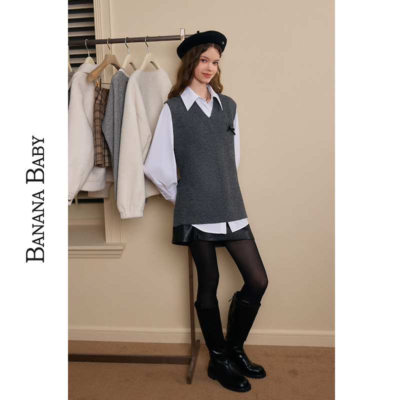 BANANA BABY冬季新款高级感通勤白色衬衫女气质polo领上衣