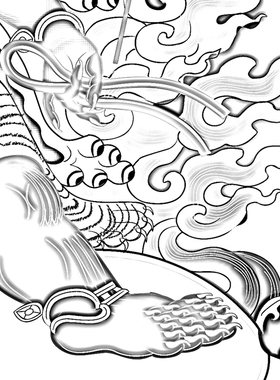 工笔画白描底稿唐卡条幅马头金刚