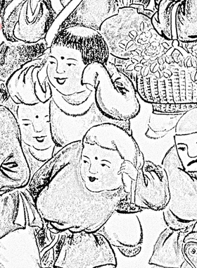 中国民间百子图工笔画白描底稿