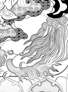 工笔画白描底稿唐卡财宝天王线描
