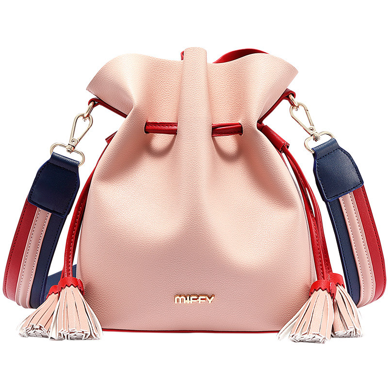 米菲女2020新款潮撞色宽肩带水桶包 米菲伟之林女士包袋