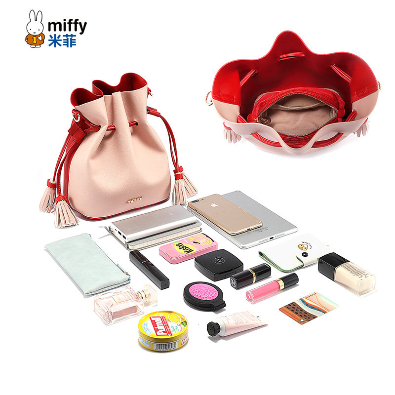 米菲女2020新款潮撞色宽肩带水桶包 米菲伟之林女士包袋