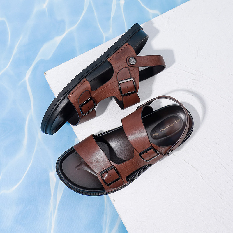 红蜻蜓2023夏季新款露趾休闲男鞋 红蜻蜓男鞋沙滩鞋