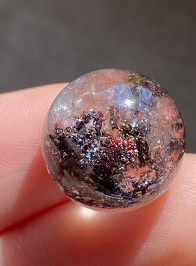 天然水晶包裹体双色铜矿吊坠圆珠DIY铜矿单珠饰品项链14.5mm