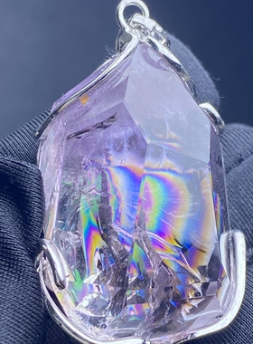 天然紫水晶彩虹吊坠男女款紫晶饰品项链挂坠 一物一图
