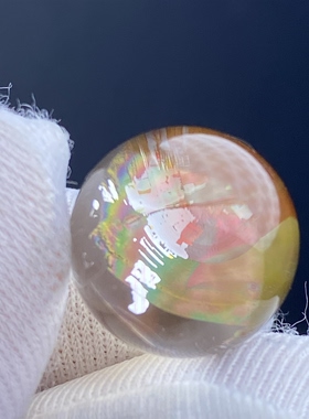 天然水晶七彩红黄胶花吊坠圆珠DIY彩虹黄胶花单珠饰品项链13.5mm