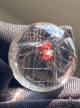 天然水晶发晶包裹红色矿石吊坠蛋面DIY矿石饰品项链挂坠一物一图