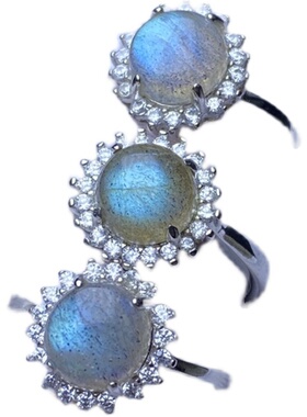 天然水晶月光石戒指女款灰月光戒指指环3颗