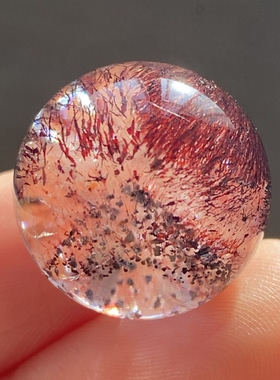 天然水晶超七紫红发云母银山金字塔吊坠圆珠DIY紫发单珠饰品17mm
