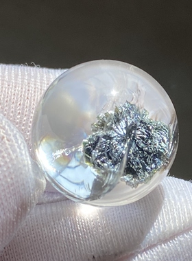 天然水晶包裹体绿矿花吊坠圆珠DIY矿石单珠饰品项链13.5mm