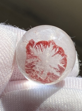天然水晶包裹体红色矿花吊坠圆珠DIY水晶饰品项链挂坠13mm
