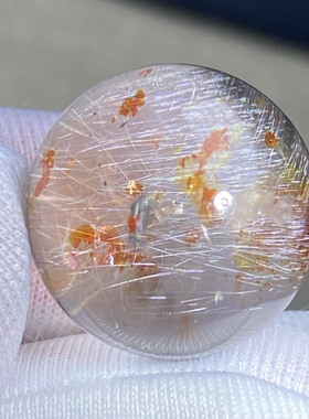 天然水晶黑银钛共生红胶花吊坠圆珠DIY银钛单珠饰品项链17.5mm