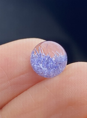 天然水晶蓝发晶吊坠圆珠DIY蓝线石单珠饰品配珠可做戒指8mm