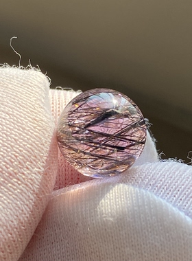 天然水晶超七紫晶发吊坠圆珠DIY紫发晶单珠配珠饰品挂坠9.5mm
