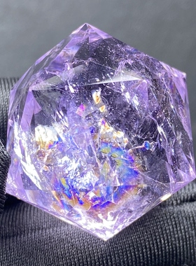 天然紫水晶彩虹切面多面体吊坠紫晶饰品项链 一物一图