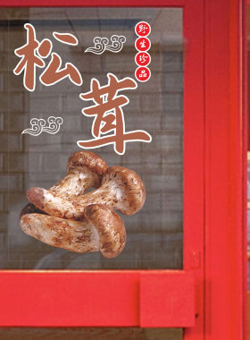 人参羊肚菌阿胶松茸中药滋补品养生堂店铺静电贴玻璃门贴纸花美化