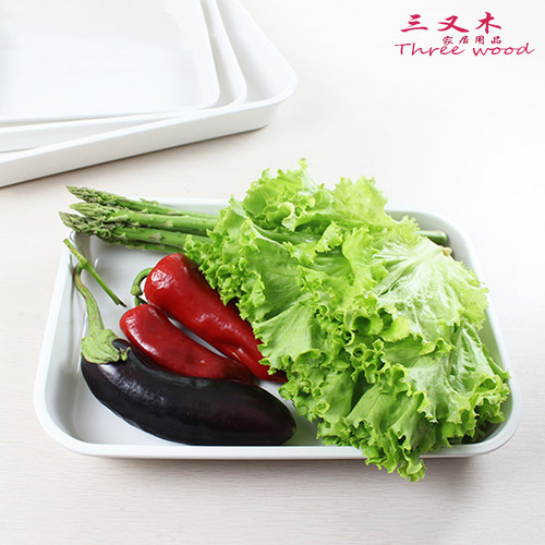 欧式密胺仿瓷托盘白色光面长方形接水托盘加深熟食托盘 自助餐盘 - 图2